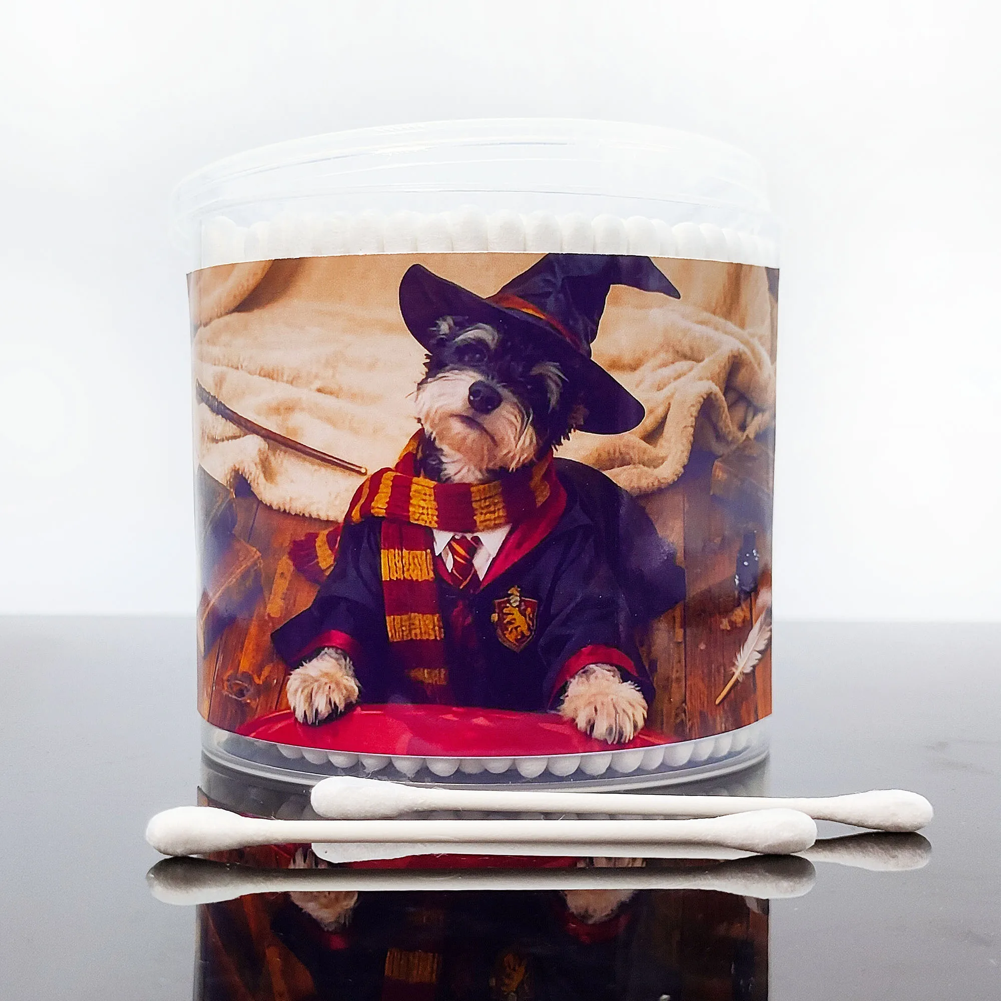 300 Stück Wattestäbchen mit Magic Academy-Motiv, Wattestäbchen in Form eines Hundes, doppelköpfige, doppelte runde Wattestäbchen.