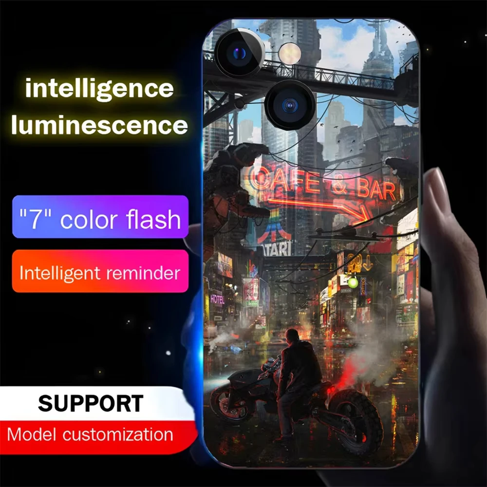 Future City Design Smart Voice Controlled LED Light Phone Case For iPhone 16 15 14 13 12 11 Pro Max XR XS Plus 7 8 SE2020