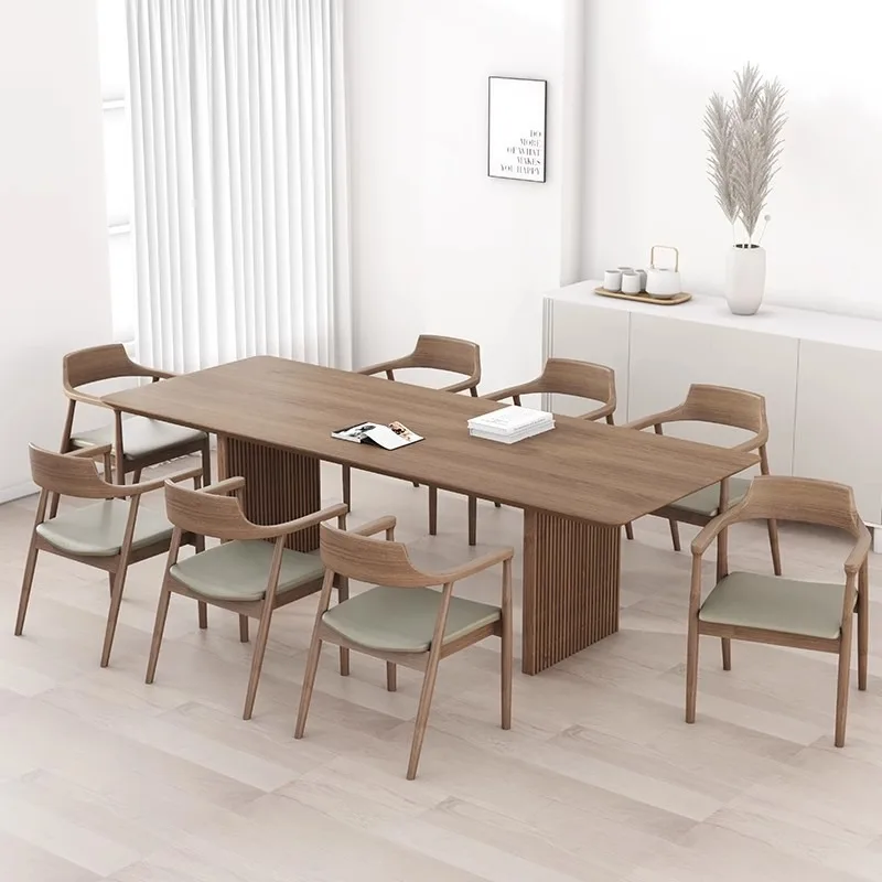 Modern minimalist solid wood office desk, multi-person meeting table, negotiation table, conference room staff desktop computer