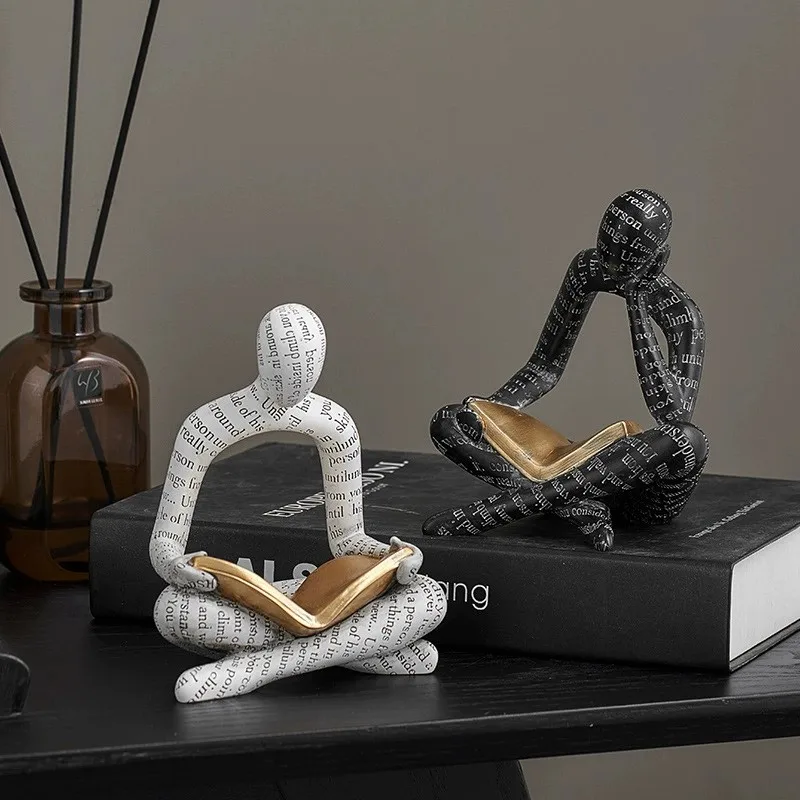 Reading Woman Statue Resin Abstract Thinker Desktop Sculptures Home Room Bedroom Figurine Livingroom Ornaments Decoration Gift