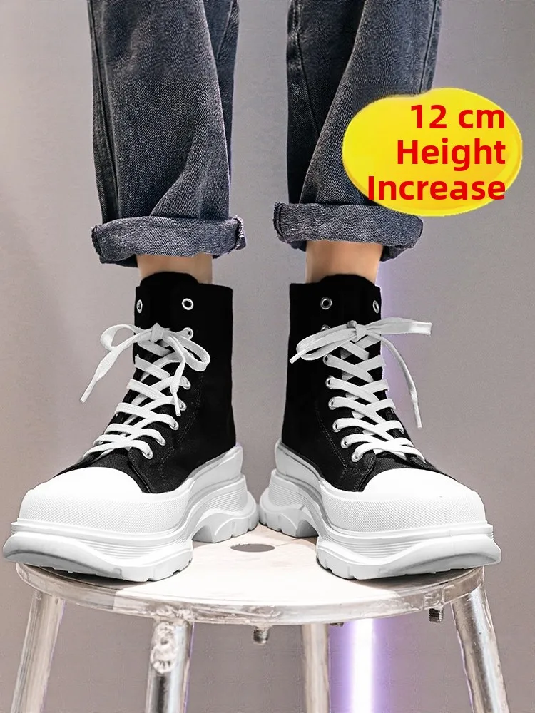 Invisible Heightening Men's Shoes 12cm 10cm New Canvas Shoes Versatile Thick Bottom High Help Dad Shoes Hidden Heightening