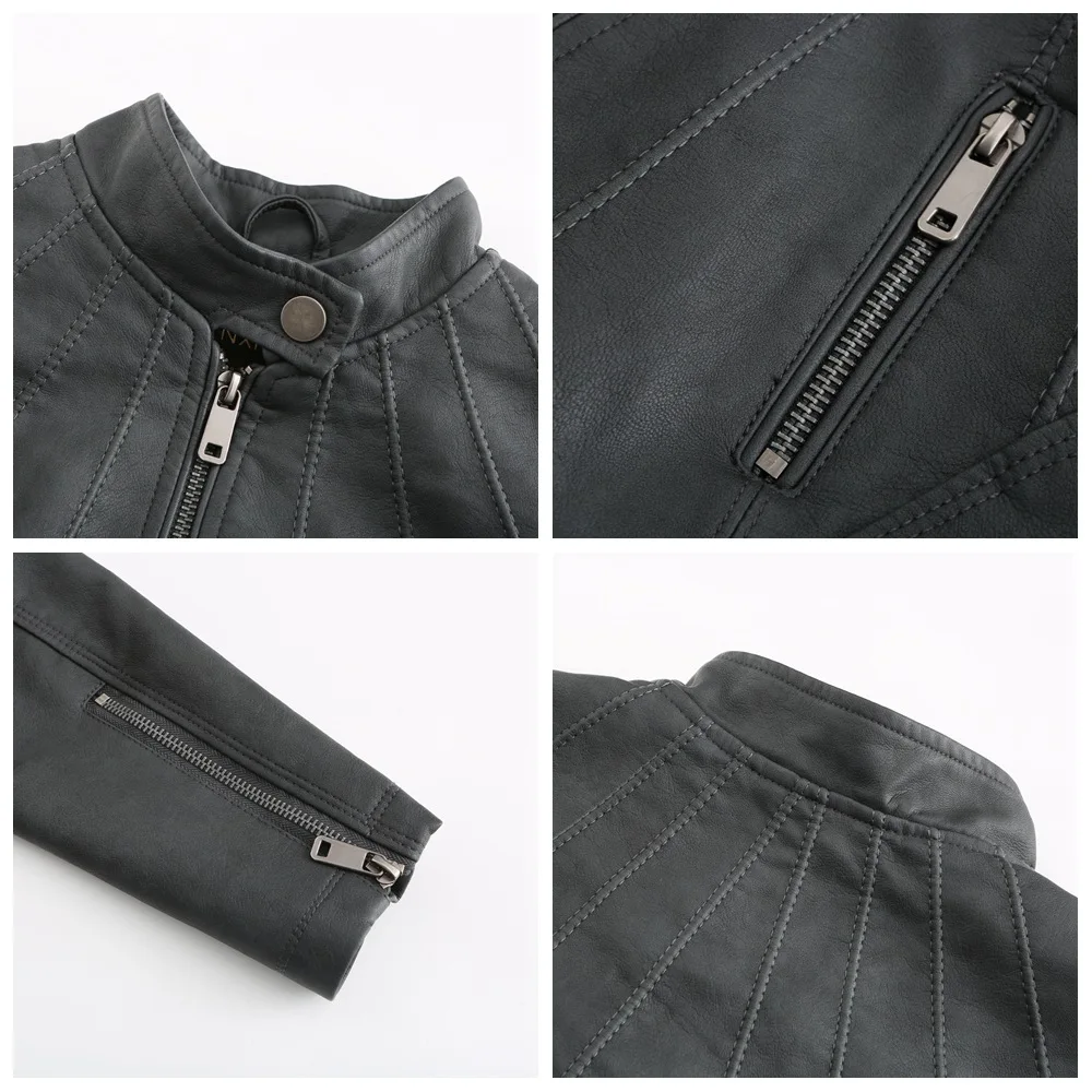 Abrigo de piel sintética con cremallera para Mujer, Chaqueta de motociclista, negro, rojo y marrón, otoño y primavera