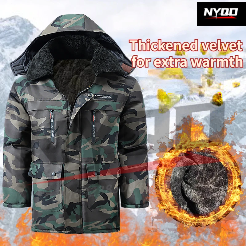 Camouflage cotton coat winter plush thick waterproof protectiv clothing wear-resistant cold resistant cotton jacket fishing suit