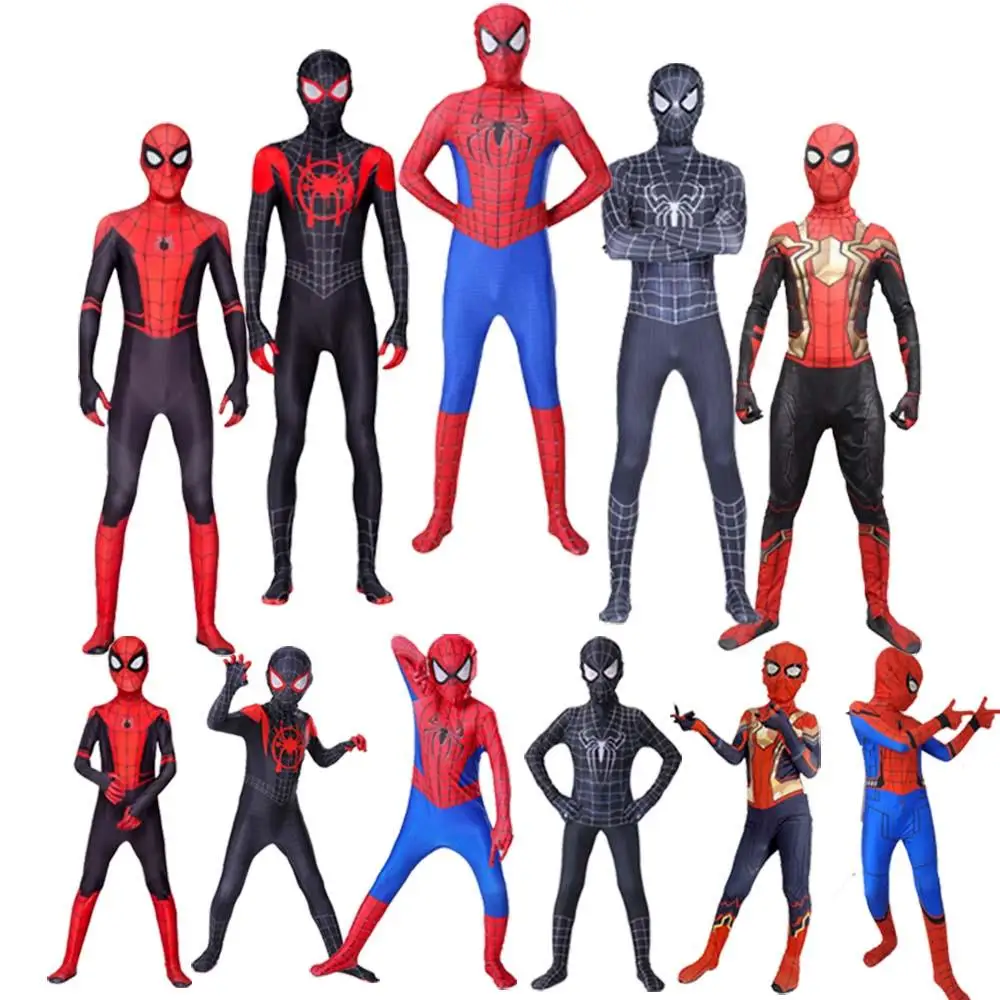 

New Spiderman Jumpsuit Superhero Miles Amazing Cosplay Costumes Zentai Bodysuit Aldult Children Spider-Man Christmas Clothes Set