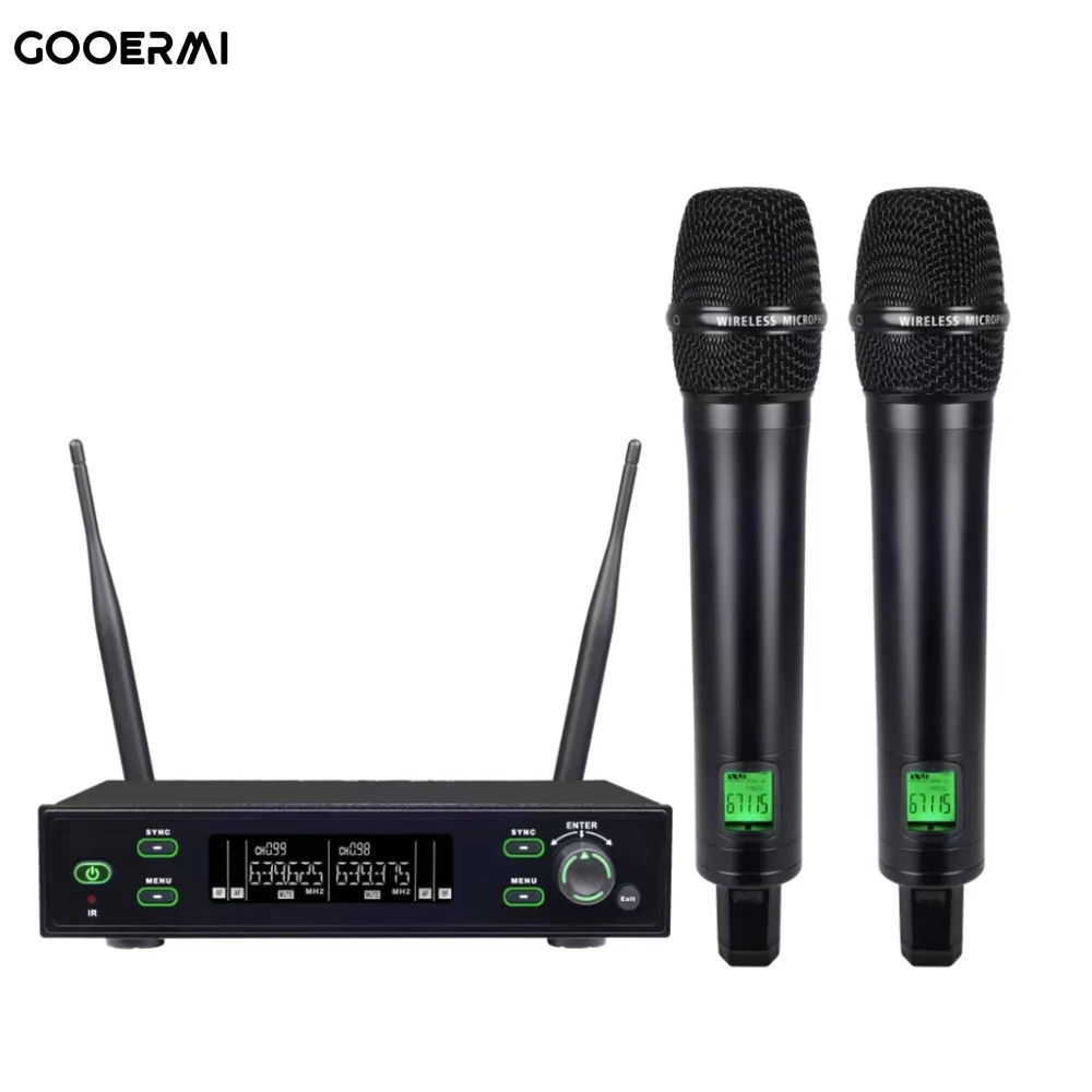 Professional UHF Wireless Vocal Mic Set Dynamic Handheld Wireless Microphone Wireless Communication System Headphone 2 Channel
