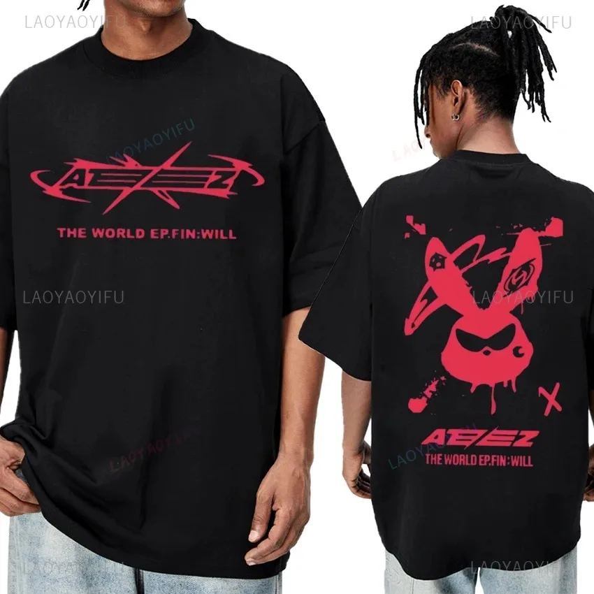 Kpop Ateez The World Ep Fin Will Album Tour Graphics T-shirt 2024 Men Women Y2k Vintage Short Sleeve Tee Unisex