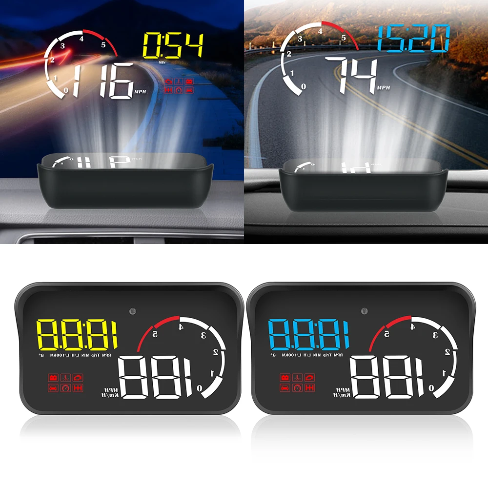 

Car HUD Display Driving Safety OBD2 Overspeed Warning M10 A100 Windshield Projector Intelligent Alarm System