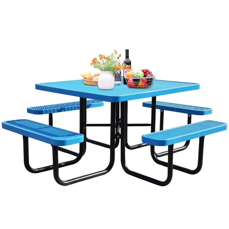 Picnic Table With Bench Outside  Garden Steel Camping Dining Table Chair