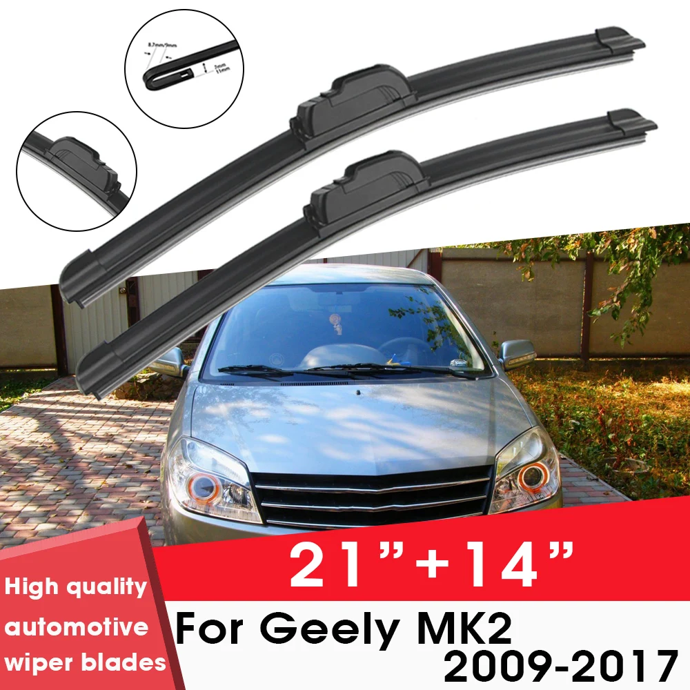 Lâminas de limpador de carro para Geely MK2 2009-2017, 21 "+ 14", pára-brisa, pára-brisas, borracha limpa, silício, acessórios para limpadores de carros