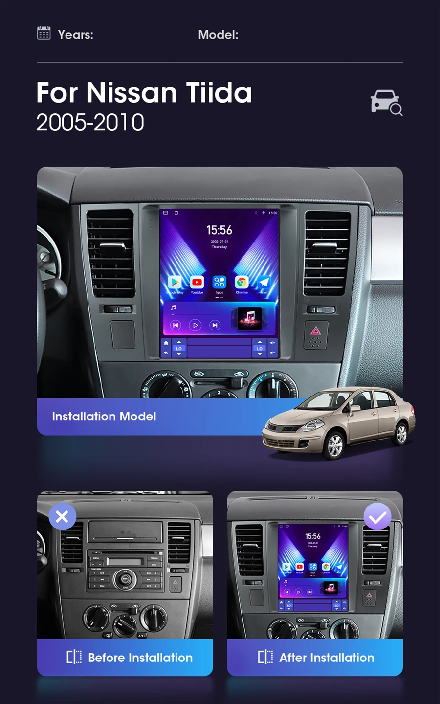 Android 15 For Nissan Tiida 2004- 2013 Car Radio Multimedia Video