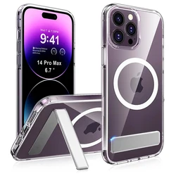 Magnetic Clear Phone Case with Kickstand for iPhone 17 16 15 14 Pro Max 13 12 11 Mini 15 Plus Shockproof Mobile Back Cover