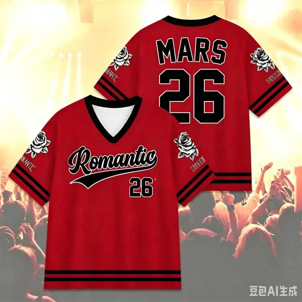 The Romantic Tour Football Jersey Concert T-shirt Tour Merch Pop Music Fan Gift Fashion Short Sleeves Top Summer Men's Women Tee