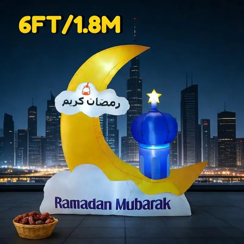 

Ramadan Festival DIY Inflatable Moon Toy Gift 1.8M/5.9FT Muslim Eid Garden Yard Decor Ornament with LED Light Holiday Decoration