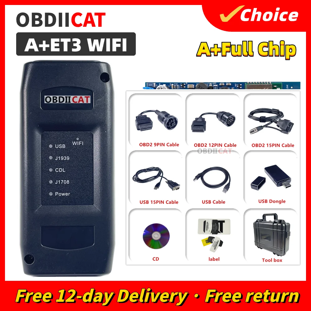 

High Quality OBDCAT ET3 Adapter III Truck Diagnostic Tool CAT3 Communication Connection WIFI & USB ET3 Heavy Duty Scanner V2019A