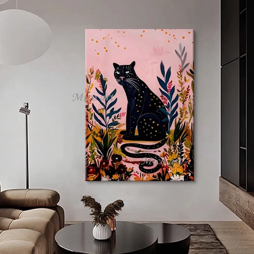 

Черный кот, дизайн, художественные картины, безрамные абстрактные животные, мультяшный стиль, картина, современный холст, предметы для украшения стен дома