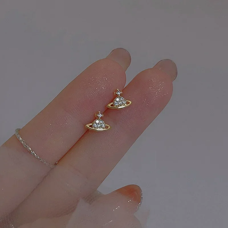 Mini Perforated Earrings Cute Sweet Four Shiny Zircon Dragonfly Bow Stud Earrings for Women Girl Children Jewelry Wholesale