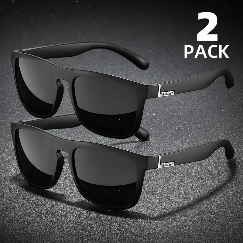 2 STKS Mode Vierkante Gepolariseerde Zonnebril Mannen Vintage Plastic Mannelijke Zonnebril Vrouwen Stijlvolle Zwarte Sport Shades UV400