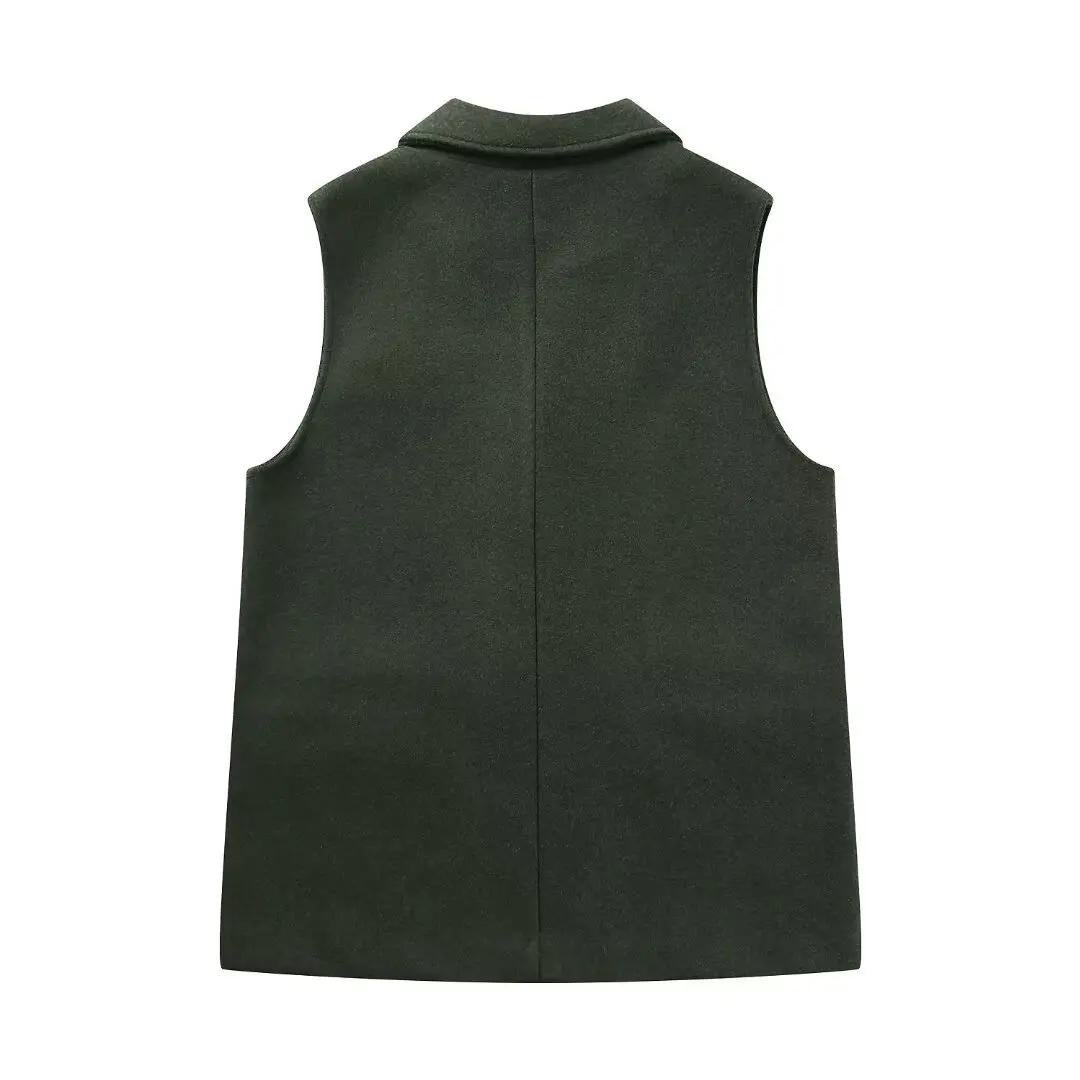 Tangada 2024 Autumn Winter Women Solid Woolen Waistcoat Vintage Sleeveless Female Coat BE0246