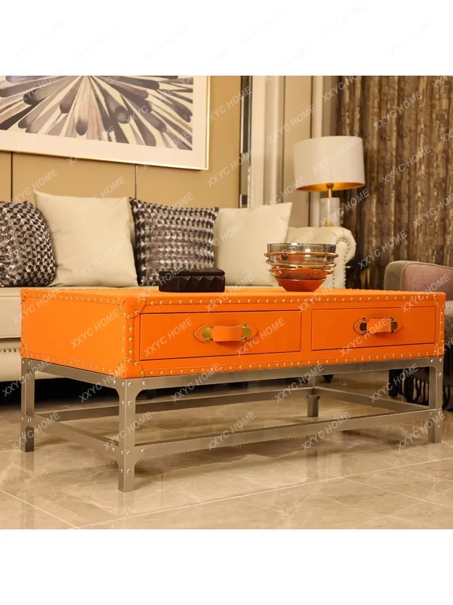 American Small Apartment Living Room Coffee Table Club Hotel Coffee Table European Leather Tea Table