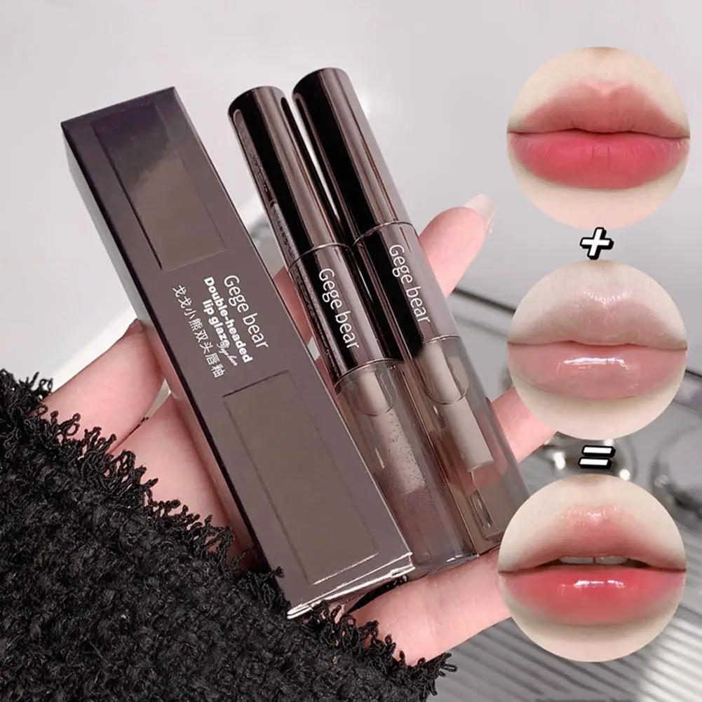 Double-ended Lip Glaze Matte Water-gloss Mirror 2 in 1 Lasting Waterproof Clear Korean Lipgloss Lipstick Makeup Liquid Non- A6J6