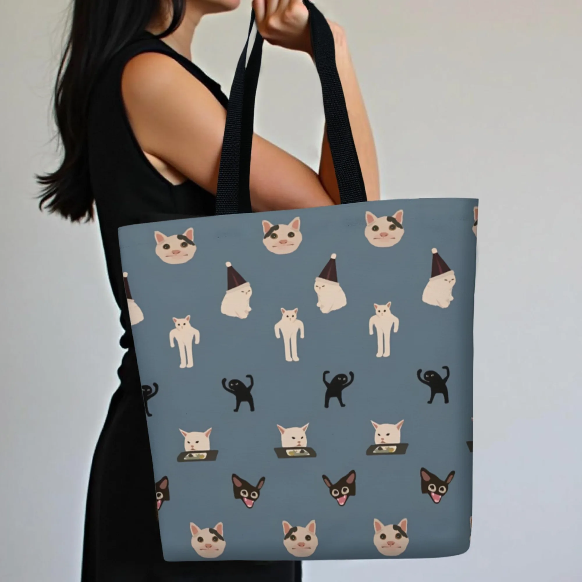 

Cartoon Humorous Pet Meme Women Tote Bag Canvas Reusable Durable Shoulder Bag Gift for Friends Love Funny Adorable Cat Designs