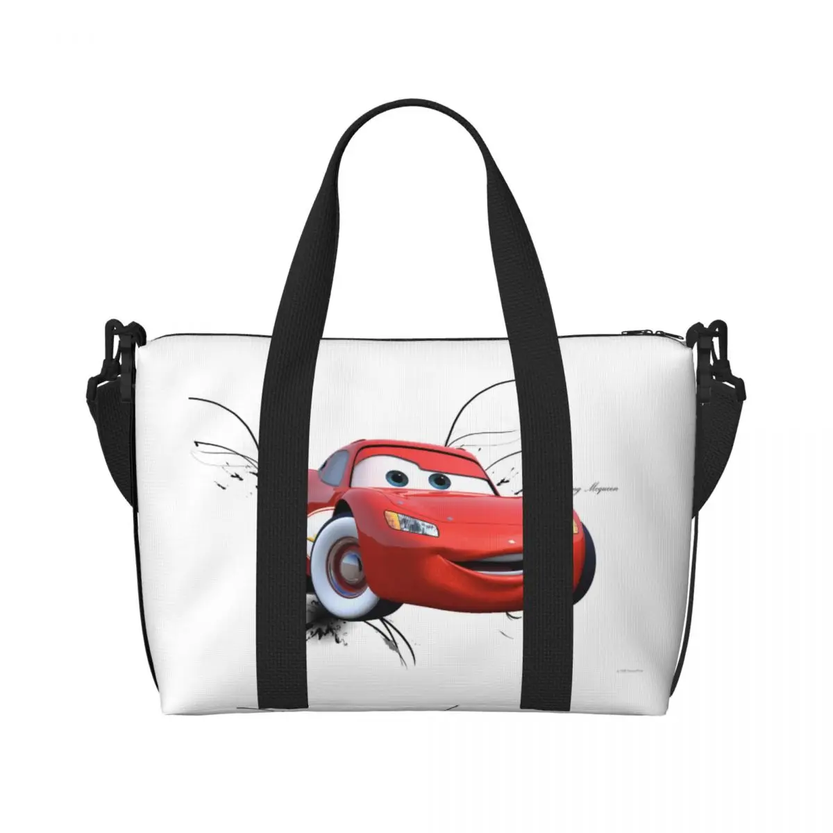 Custom Lightning Mcqueen Cars Beach Tote Bag Women Extra Large Gym Carry On Cars Travel Shopping Bags