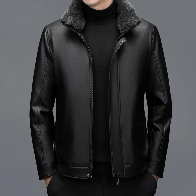 YX-6501 Winter New Men's Genuine Leather Jacket, Collar, Sheepskin Down Jacket, Warm And Thick White Duck Down Coat, Autumn