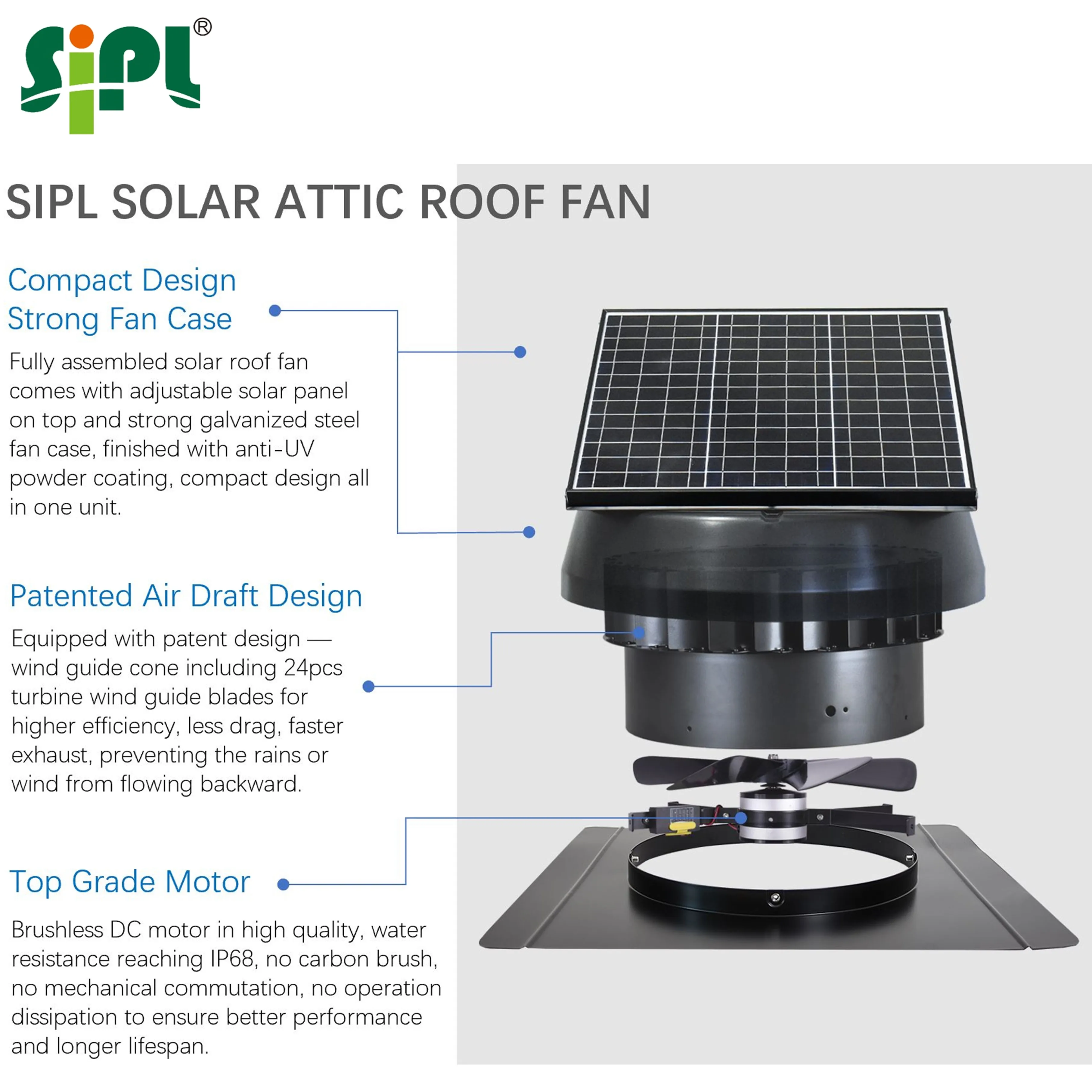 Cableado gratuito 40W fuera de la red ventilador de ventilación de techo con energía Solar Motor de CC sin escobillas eliminación de calor 14 '' ventilación de aire de ático ventiladores verdes para el hogar