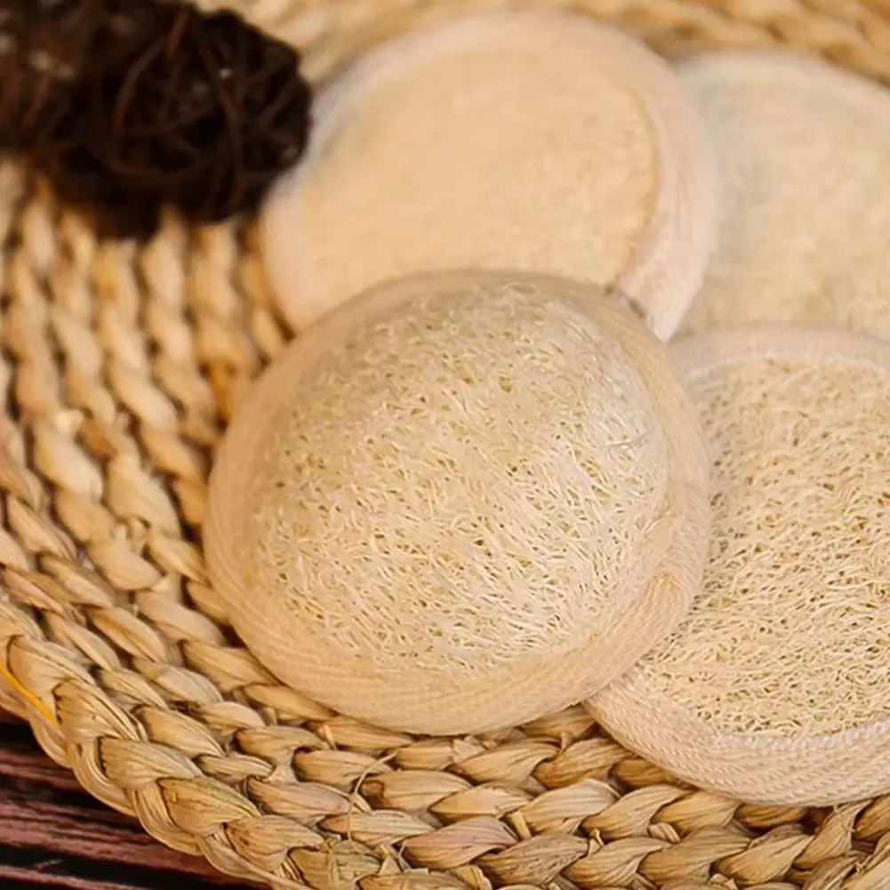 4 قطع من وسادات تنظيف الوجه للاستحمام من كرة اللوف، أدوات مزيل المكياج من القطن، إسفنجة طبيعية