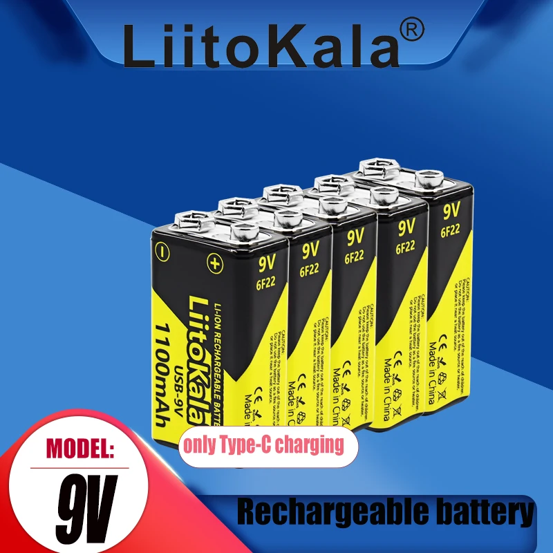 

5PCS LiitoKala 9V USB rechargeable Li-Ion battery 9V 1100mAh is suitable for camera and other series of electronic products