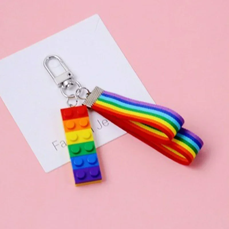 Acrylic Rainbow Building Brick Key Chain for Women and Men LGBT Gay Lesbian Collar Punk Accessories Pride Keyring Friends Gifts