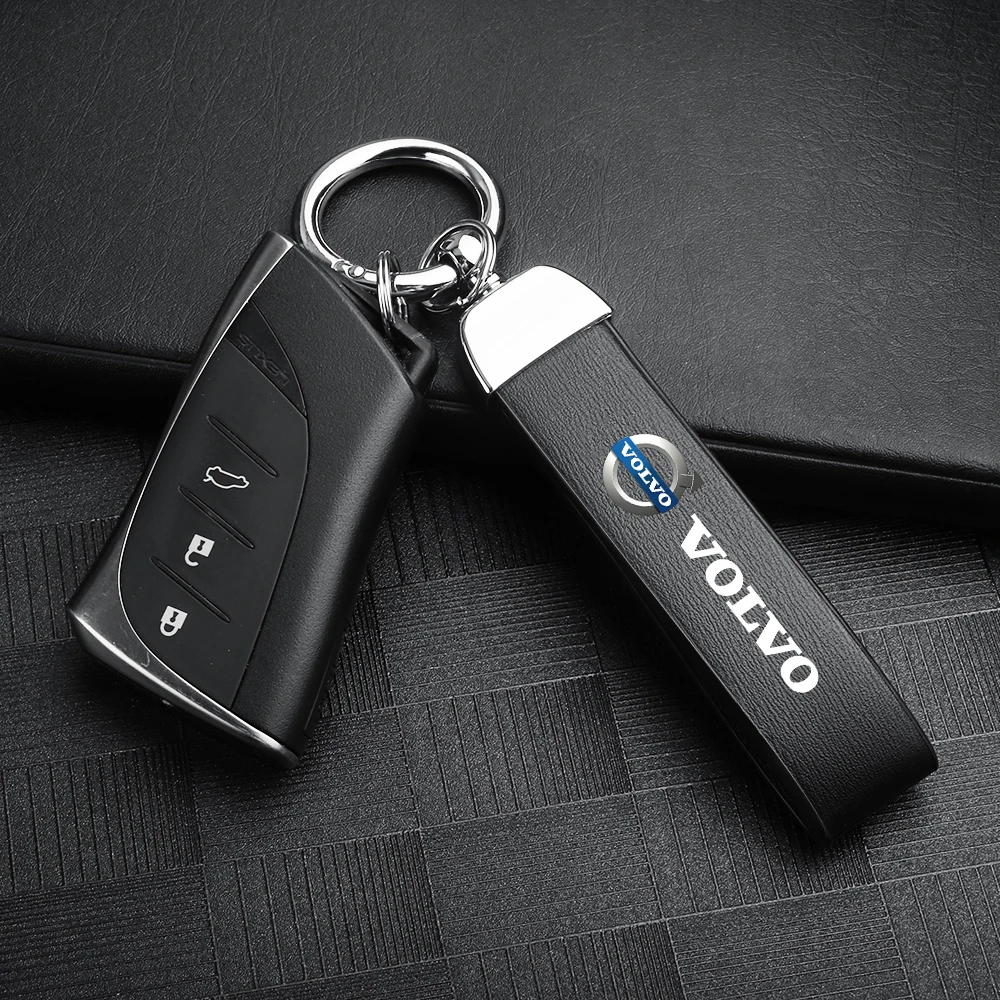 

1PC Popular Car Keychain Key Tag PU Leather Metal Motorcycle Keyring For Volvo RDESIGN T6 AWD V70 Auto Key Holder Accessories