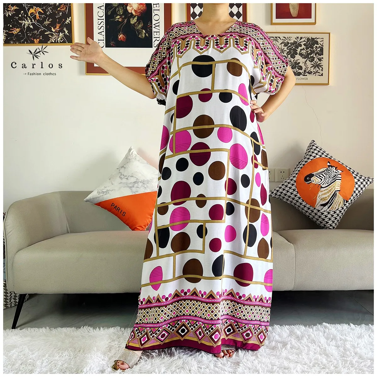 New Style Short Sleeve 2 Pieces African Dashiki Floral Printing Loose Cotton Caftan Lady Summer Maxi Casual Dresses Vestidos