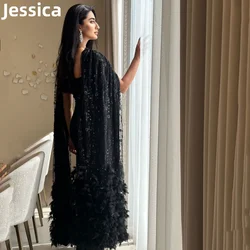 Jessical Black Sequin Glitter Prom Dresses Luxurious Feathered Dubai Ladies Evening Dress Party Dressese 2024فساتين السهرة