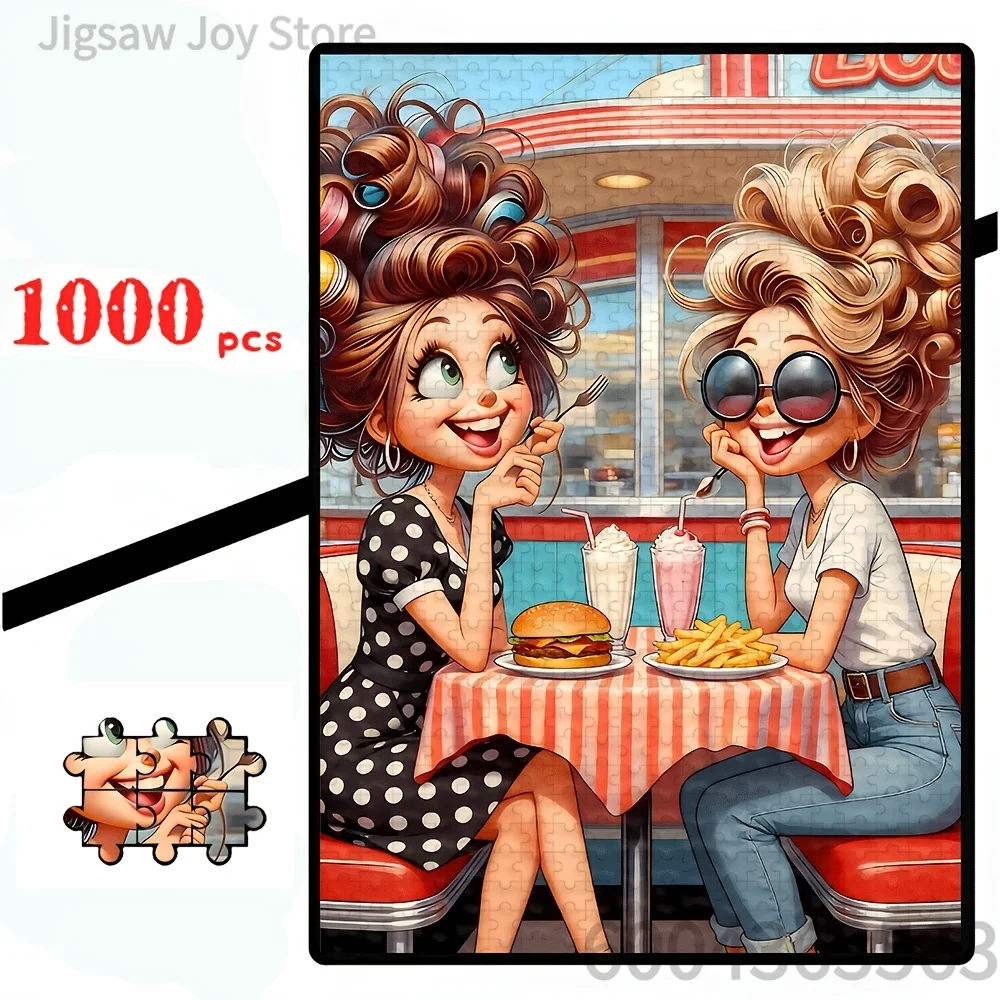 Whimsy Cartoon Jigsaw Puzzle, Vintage Diner Ladies, Sweet Girl Kiss Puppy, Daisy Garden Kid, Cozy Fridge Sweets, Home Decor Gift
