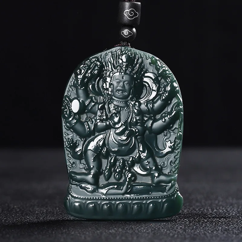 Natural Xinjiang Hetian Jade Yellow God of Wealth Pendant Sapphire Six-Arm God of Wealth Necklace Men's and Women's Jade Pendant