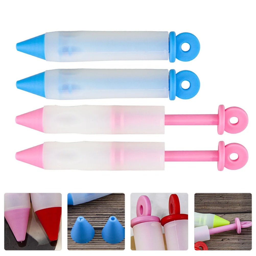 

4 Pcs Cake Decorating Pen Silicone Baking Tool Cream Pump Pastry Squeezing DIY Decorative Pen for Bakery Fondant Cakes Sugar