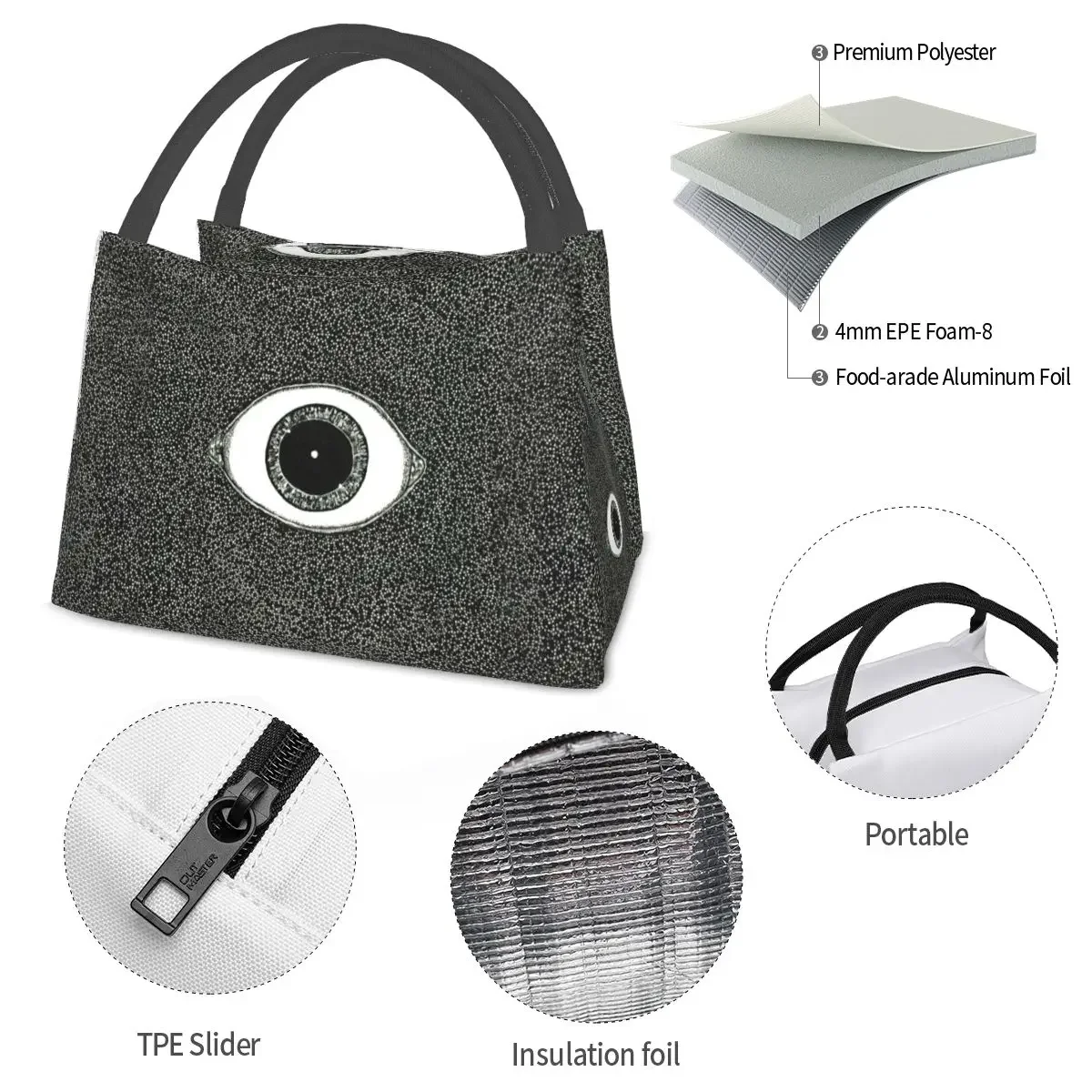 Evil Eye Lunch Bag Nazar Painting Funny Lunch Box Travel Portable Thermal Tote Handbags Graphic Cooler Bag