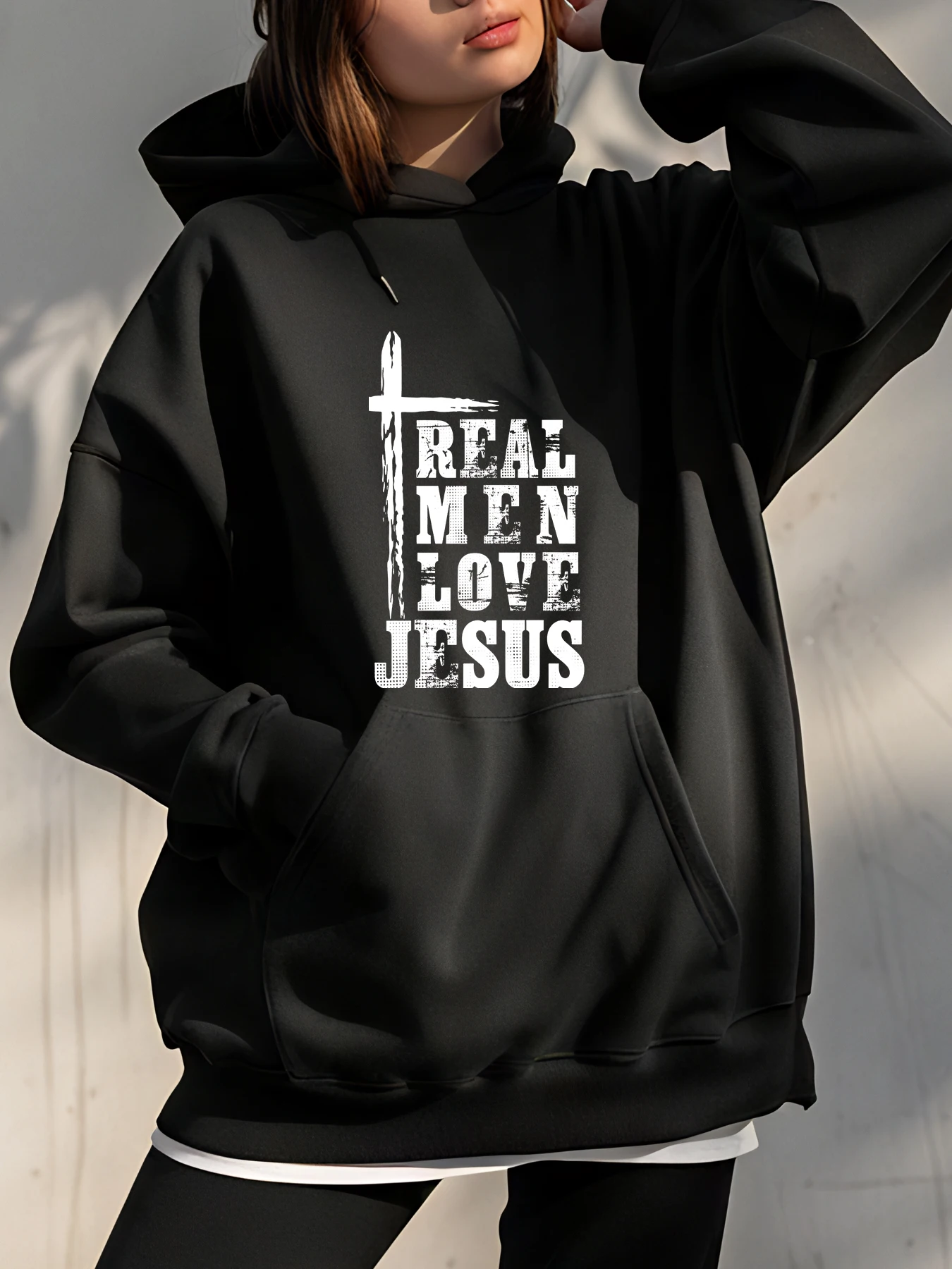 

Мужская толстовка с капюшоном, настоящие мужчины, принт креста Иисуса, религиозная христианская толстовка унисекс, повседневная уличная одежда, модная для мужчин и женщин