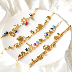 LUXUKISSKIDS Hamas Eyes Accessories Y2K Chunky Chain Bracelets Tree Heart Blue Charms Women/Girls Round Beads Jewelry Pulseras