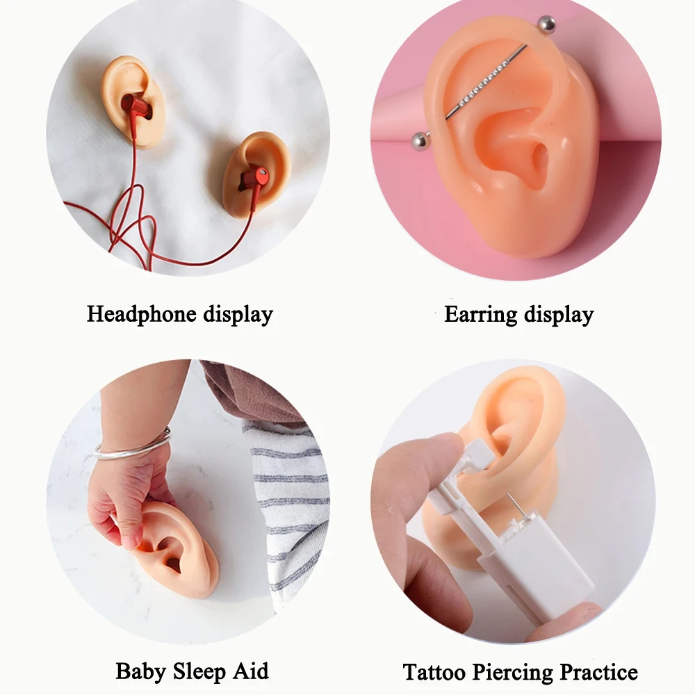 Pair Soft Silicone Ear Model Tattoo Practice Body Jewelry Display Piercing Tools Earring Display Tool Different Color Can Choose