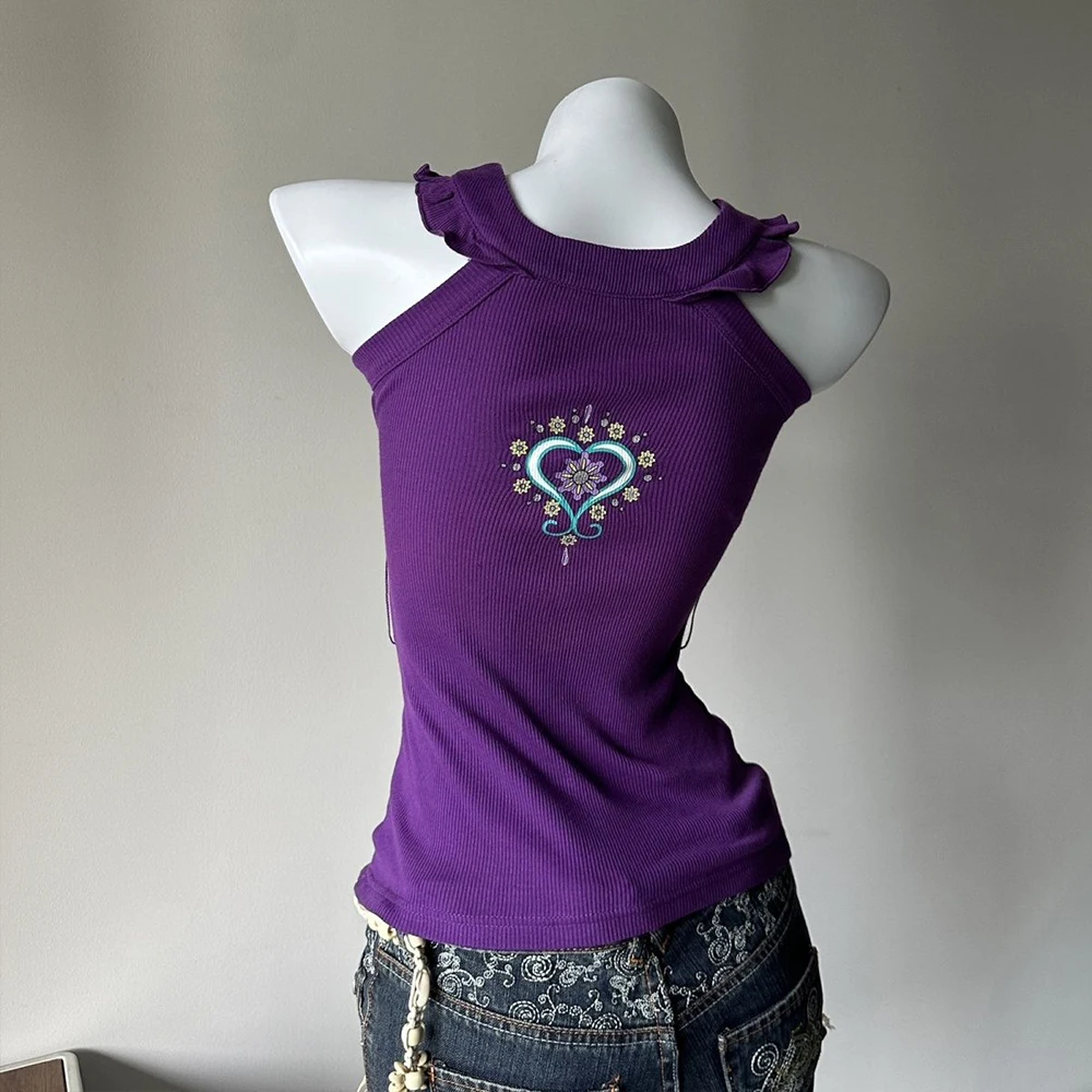Vintage Printed Sexy Y2K Harajuku Hot Girl Printed Tank Top 2000S Summer Korean Fashion Elegant Sweet Sleeveless Top New Style