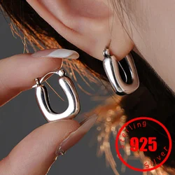 Stamp 925 Sterling Silver Geometric Simple Big Earrings for Women Silver Thick Hoop Earrings Girls Party Jewelry