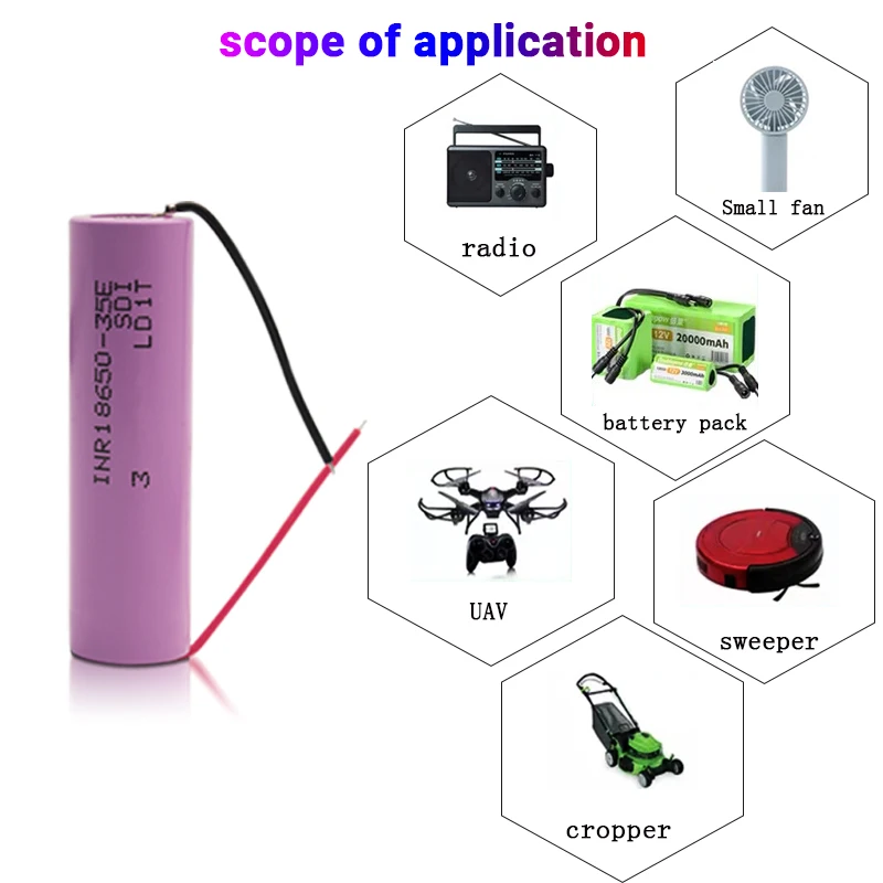 Original high current 18650 battery 3.7V 3500mah INR18650 35E lithium-ion rechargeable battery welding DIY cable+free shipping