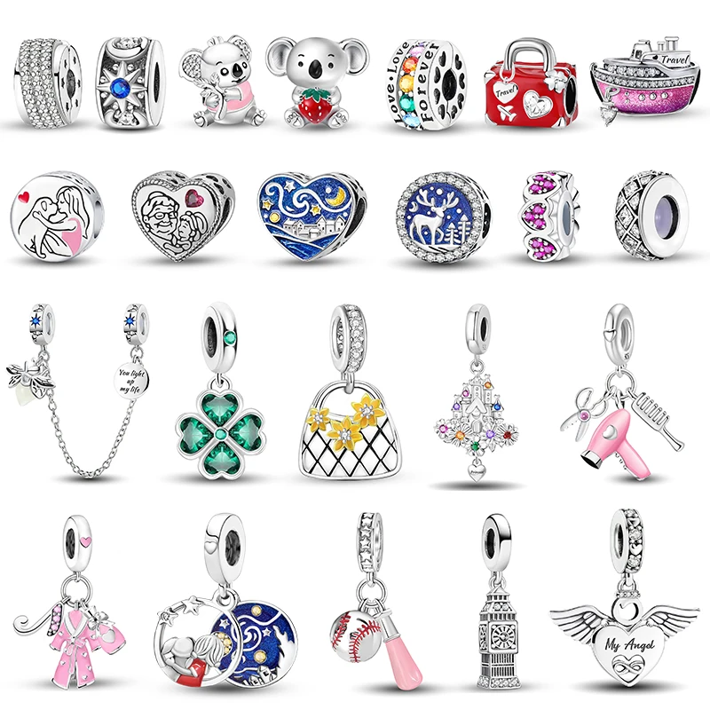 

925 Sterling Silver Koala Christmas Tree Clover Love Heart Charms Beads fit for Original Pan Bracelets DIY Fine Jewelry Gift