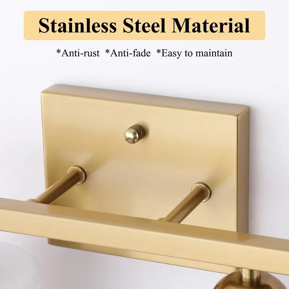 Luci da toeletta dorate a 2 luci a parete con prese in ceramica E26 per bagno in vetro di latte in acciaio inossidabile