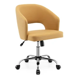 Upholstered Office Chair Adjustable Swivel Desk Vanity Chair w/ Hollow Out Back