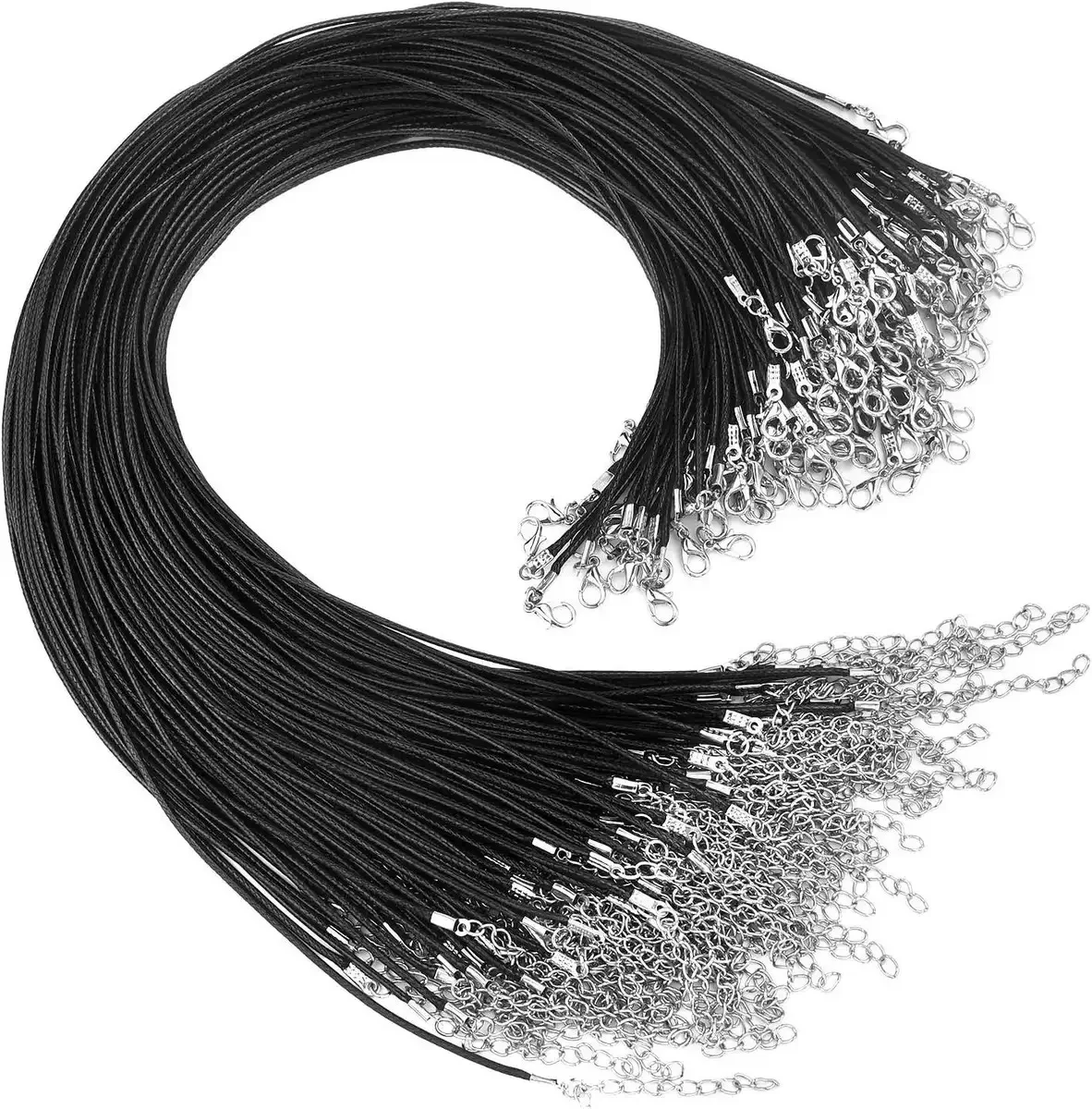 10/20/100Pcs 45cm Black Leather Braided Rope Necklaces with 5cm Extender Chain Lobster Clasp String Cord DIY Jewelry Chains 2mm