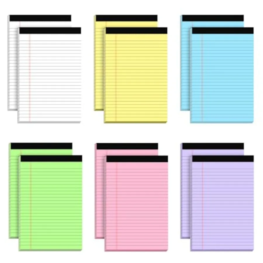 

12pcs Small Legal Pads 5x8 Colored Note Pads Paper College Ruled Notepad Clear Print Writing Pads 5 x 8 Legal Pads Perforated N
