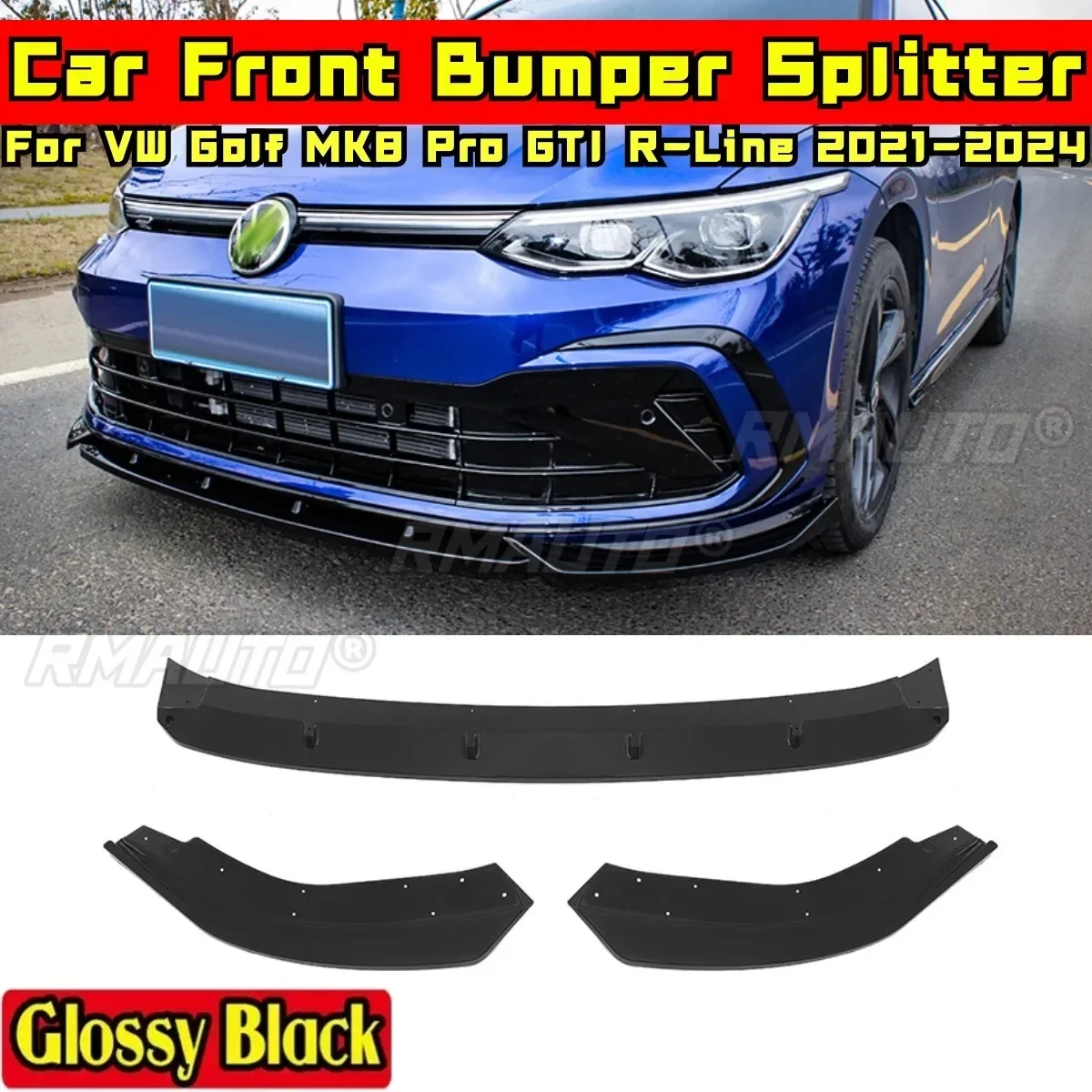 For Golf MK8 Pro GTI R-Line Body Kit Front Bumper Spoiler Matte Black For VW Golf MK8 Pro GTI R-Line 2021-2024 Car Accessories